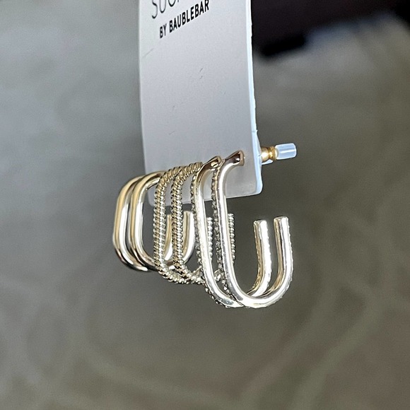 BAUBLEBAR Earrings 3 Pairs Gold, Twist, Crystal Huggie Hoop Earring NWT - Picture 6 of 8